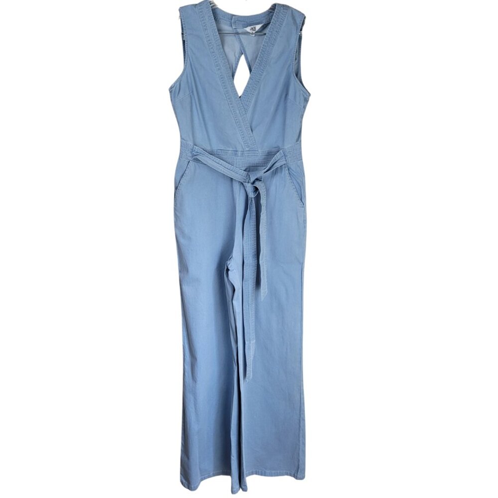 Jack by BB Dakota Suko Blue Chambray Jumpsuit Wide Leg - Picture 5 of 16
